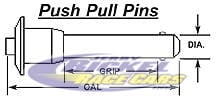 Push Pull Pins Button Head 3/16" Diameter, 0.750 Grip, Overall Length 1.920"
