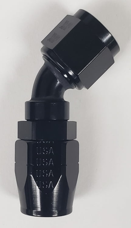 -12 45&ordm; Double Swivel Hose End - Aluminum - Black Anodized